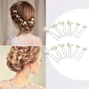 12 Pcs Pearl U-shaped Hairpin Wedding Pearl Hair Pins Chinese Bridal Headpiece Fashion Accessories