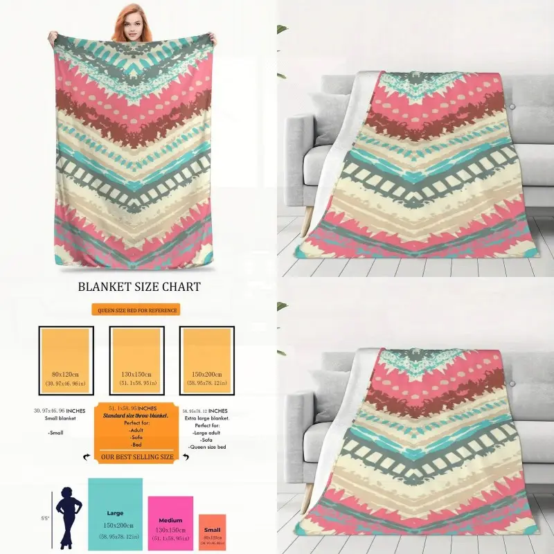 Chevron Pattern Flannel Blanket - Unique Soft Polyester Fleece for Sofa Bed Travel - Practical All-Season Cozy Decor with Contemporary Style and Comfortable Texture