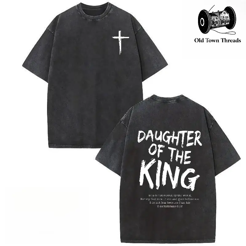 Washed T-Shirt 100% Cotton Comfortable and stylish for wearing at home or on the go King Jesus Graphic T-Shirt - Women's Soft Casual Crew Neck Short Sleeve T-Shirt, Double Sided Print, 180g Cotton, Essential for Women
