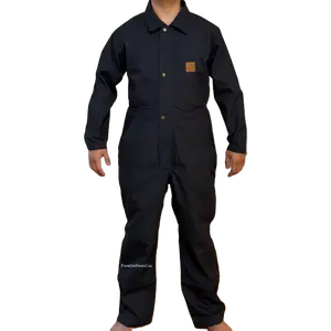 Lightweight Coverall Men's Long Sleeve Coverall, Navy/Brown Coverall Snap and Zip-Front Coveral Menswear Workwear