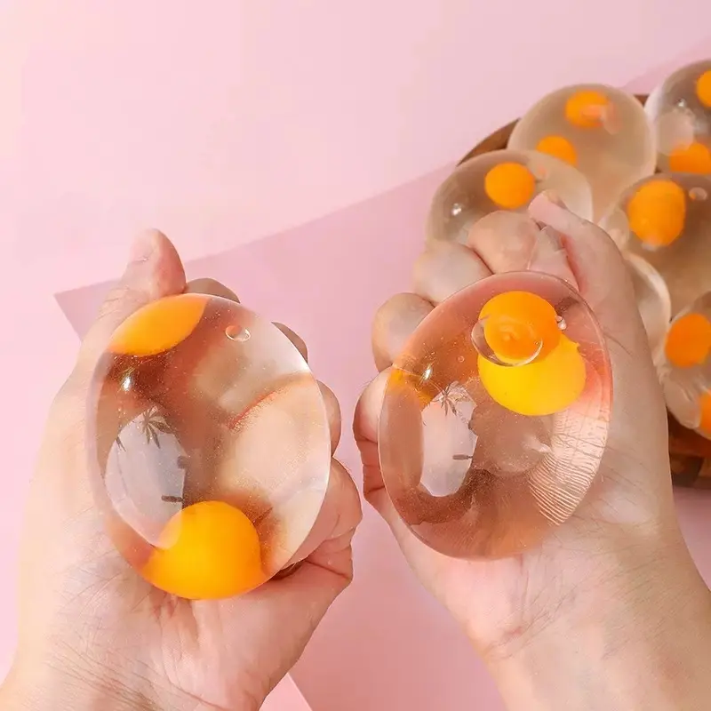 Double Yolk Egg Squishy Toy - Transparent Squeeze Stress Ball, Realistic Egg Decompression Toy for All Ages anxiety cute stress relief