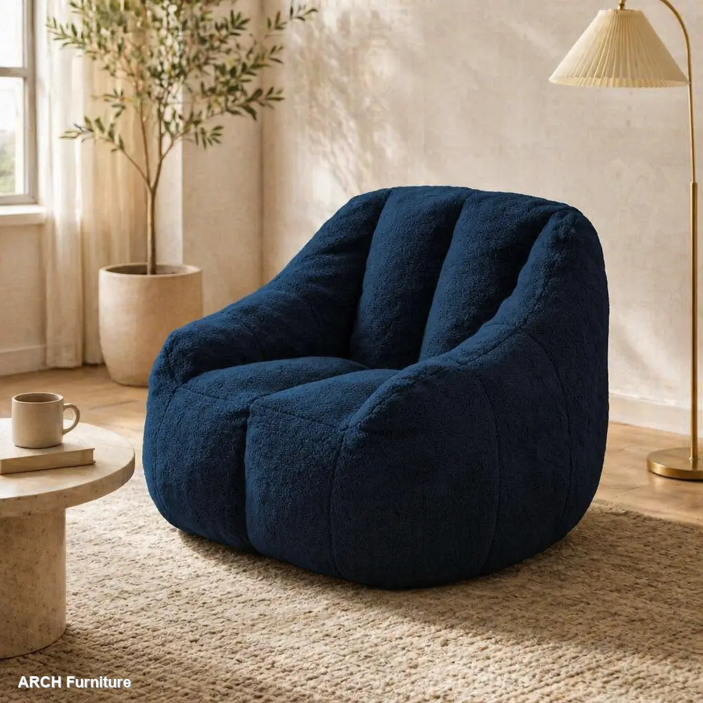 ARCH Bean Bag Chair - Tufted Teddy Fabric, Pre-Filled Memory Foam, Large Adult-Fit Indoor Lazy Seating, Comfy Sofa Couch for Dorm, Living Room