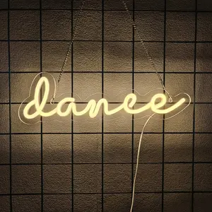 white Dance LED Sign | Neon Sign for Bedroom Wall Decor or Desk | USB Powered Light Up Acrylic Neon Sign for Bedroom, Kids Room, Bar, Party, Wedding