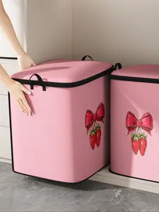 Strawberry Bow Print Blanket Storage Bag, Bedding Storage Bags, Cute and Practical Kids Bedding Organizer, Durable Material with Handle, Perfect for Home Use
