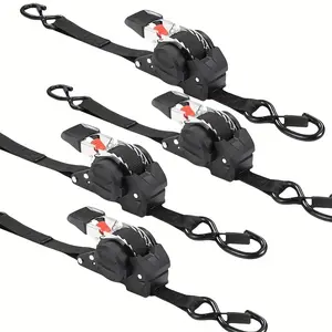 4-Pack Automatic Speed-Reducing Cargo Tie-Down Straps, Durable and Retractable Tie-Down Straps for Boats and Trailers with Ratchet, 1inch x 10 Feet, Truck Trailer Luggage Loading Accessories, Retractable Straps, Multi-Functional Heavy-Duty Ratchet Straps