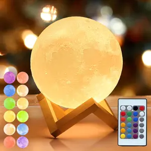 5.9 Inch 128 Colors LED Moon Lamp 3D Printed Table Lamp with Stand and Remote Control USB Plug