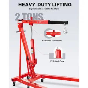 2 Ton Folding Hydraulic Engine Crane, 4400 Lbs Engine Hoist Workshop Crane Lifting Cherry Picker with Telescopic Boom and Outriggers and Hook, Heavy Duty Steel Electric Hoist