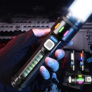 Rechargeable LED Flashlight, Portable Handheld Light, 5 Modes with Side Light, Telescopic Zoom High Power Small Torch, Perfect Tool for Home and Outdoor Lighting