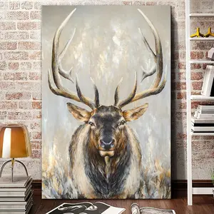 2D Flat Moose Canvas Wall Art Abstract Wildlife Elk Deer Picture Large Vintage Animal Painting for Bedroom Living Room Farmhouse Decor