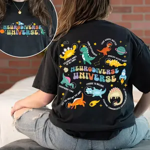 Autism Awareness Shirt: Neurodiverse Universe Dino Teacher