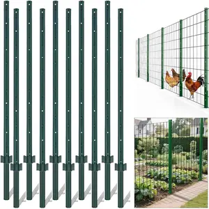 GARVEE 7 Feet Metal Fence Posts - Pack of 10 Sturdy U Post Fence Poles, Durable No Dig Step-In Stakes for Garden and Yard Fencing Solutions