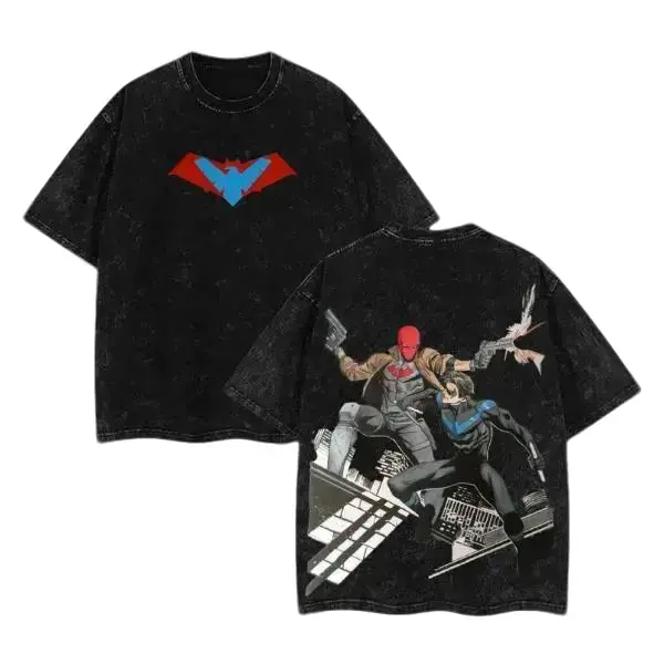 Nightwing x Red Hood Tee Double Printed Retro Streetwear Graphic T-Shirt  Fashion Cotton, Full Colors, Full Sizes, For Men, For Women