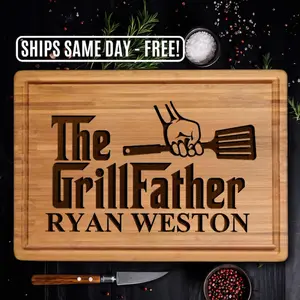 Premium Personalized BBQ Cutting Board Gift Set — Custom Engraved Father's Day Gift for Dad