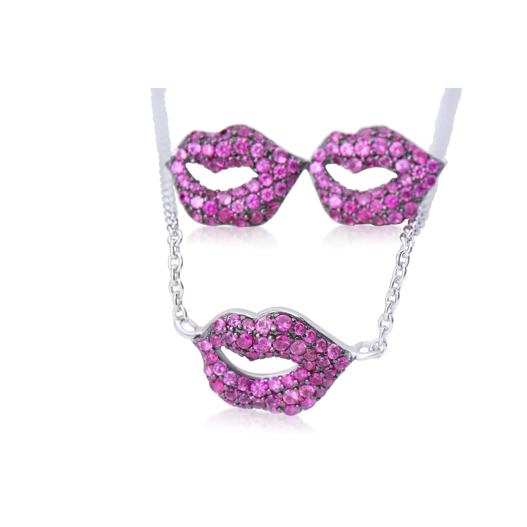 Sterling Silver Pink LIPS Necklace