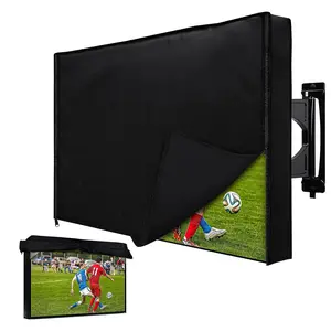Outdoor TV Cover with Waterproof Zipper Velcro + Bottom Cover, HOMEYA 600D Heavy Duty Weatherproof TV Enclosure with Front Flap, for Outside LED LCD Flat Screen TVs