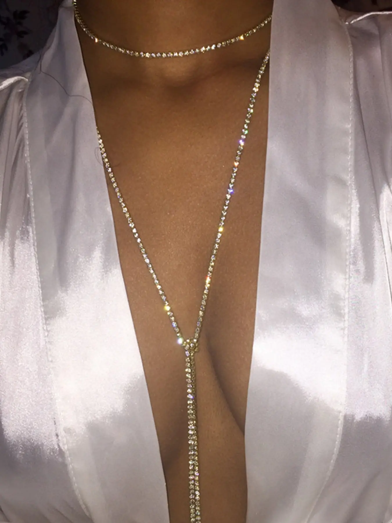 Elegant Body Chain Necklace Bling Chain with Metal Fringe & Rhinestones, Long Sparkling Claws Design, Perfect for Party Wear, Chic Body Jewelry