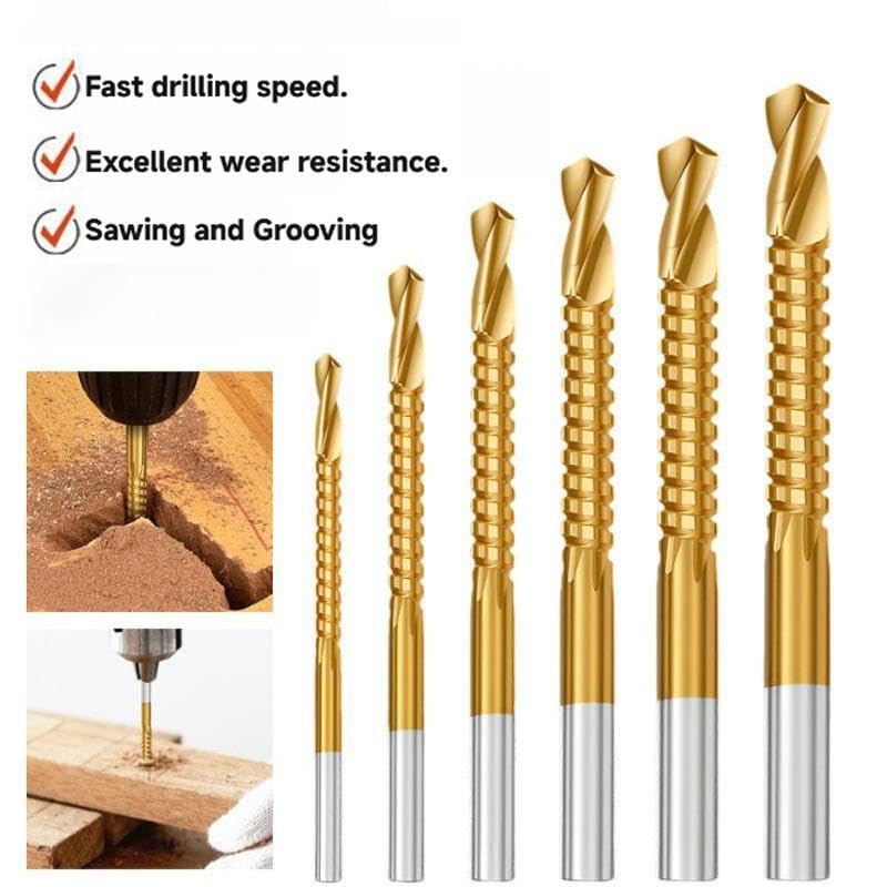 Metalworking Ldeal for Drilling, Metal Drill Bit Set, 6-Piece Hole Saw and Twist Drill Bits, Serrated Edged and Straight Shankbit Set, 0.12-0.31inch, for Woodworking and Drilling