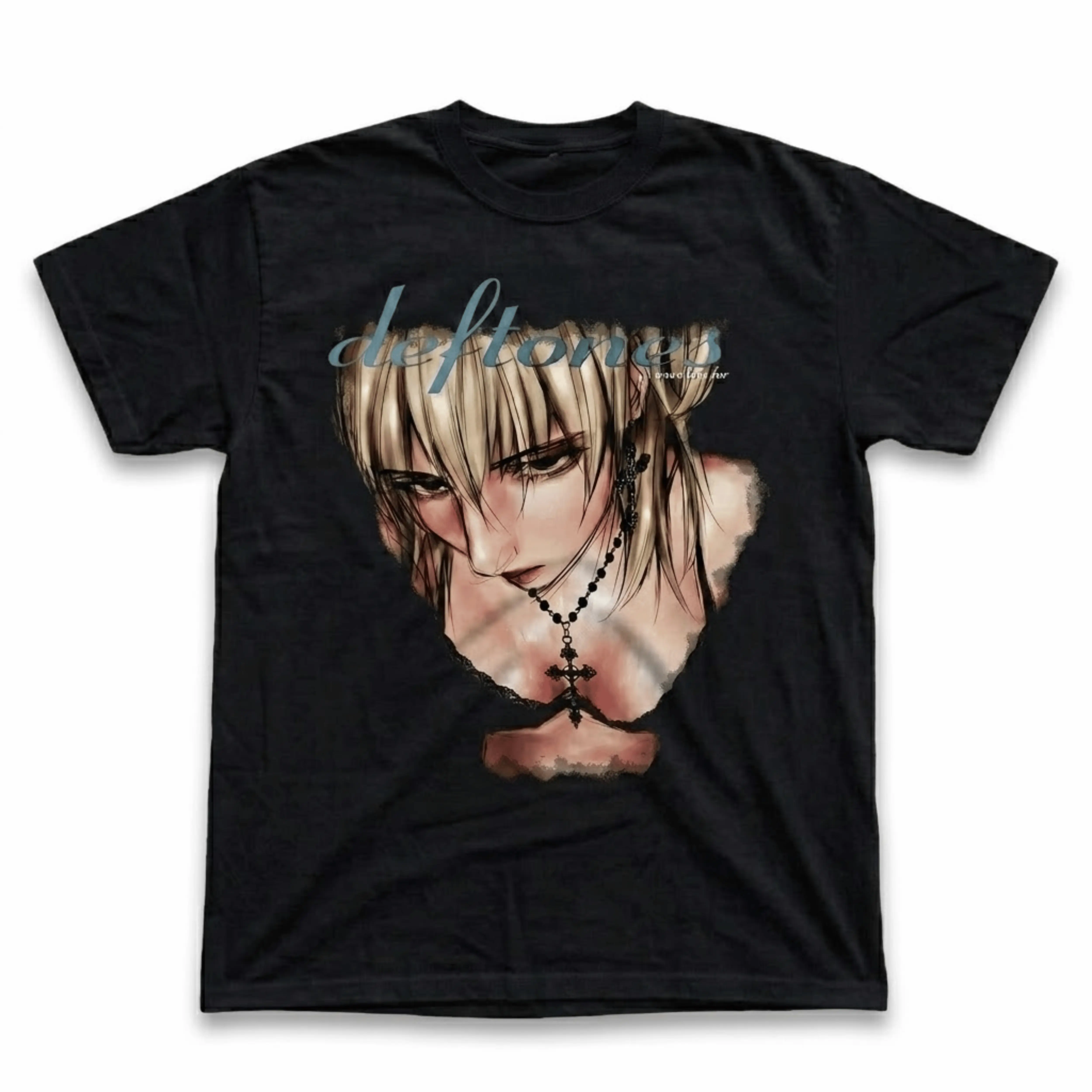 Gildan Men's and Women's T-Shirt, Vintage Misa Amane Graphic Tee, Death Note Anime Merch, Deftones Mashup Shirt, Cross Necklace Girl Top, Gothic Nu Metal Clothing, Grunge Alt Rock Apparel, Cyber Goth Y2K Style, Retro Otaku Music Fan Gift