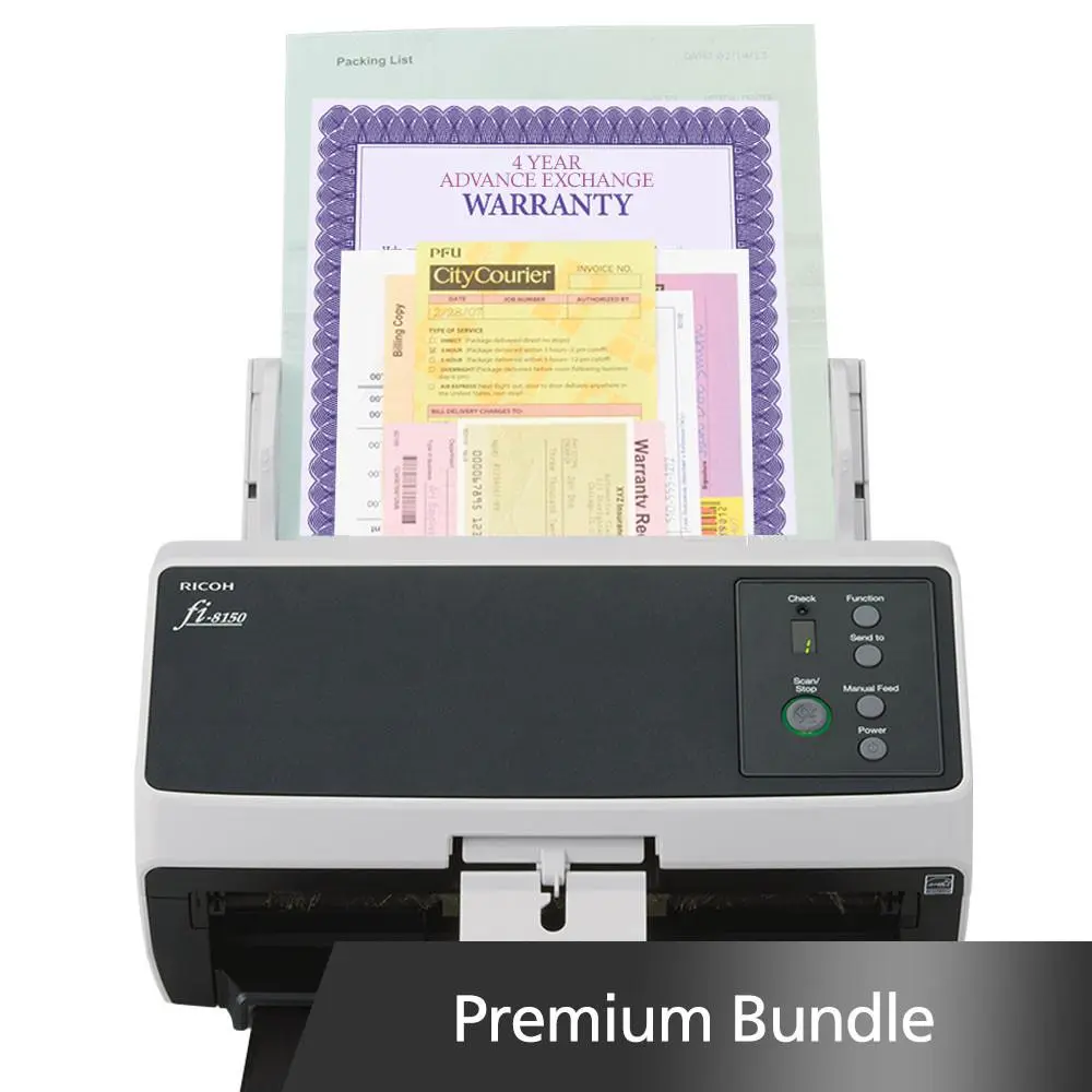 Ricoh fi-8150 Premium Bundle Scanner - 5-Year Advance Exchange Warranty, Highest Quality Digital Images, Industry-Leading Reliability, Light Workflows, Patented Feeding Technologies