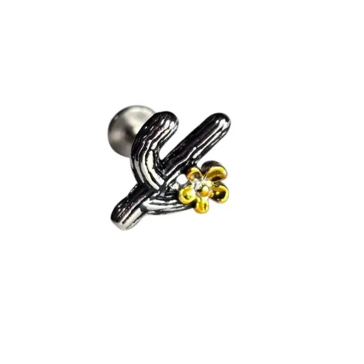 16G Cactus With Flower Flatback Cartilage Ear Piercing 16G Cactus With Flower Flatback Cartilage Ear Piercing