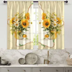 2 pieces, installed by pocket rod method, digital sunflower flower-printed curtains, suitable for living room, closet, bedroom, study, dining room, and home decoration.