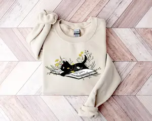Floral Cat Book Sweatshirt, Book Lover Librarian Gift, Book Lover Gift, Reading Sweatshirt, Librarian Shirt,Reader Gift,Librarian Gift