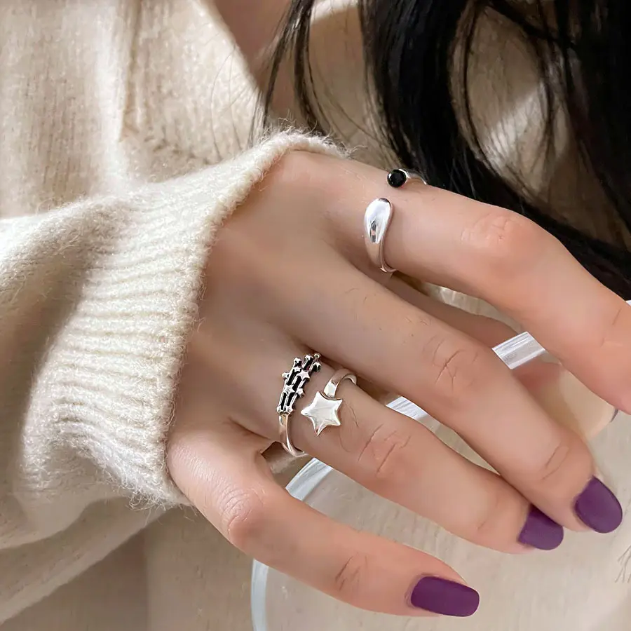 Women's Silver Shooting Star Fashion Ring - Open Adjustable, Artificial Gemstone, Metal Coated Unisex Adult Daily Index Finger Jewelry Accessory, Fashion Rings, Fashion Jewelry Accessories, Gemstone Ring
