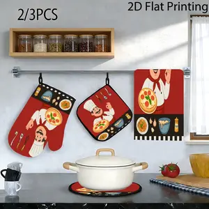 2/3pc Kitchen Heat Resistant Pot Holders Oven Mitts, High-Temperature Hot Pads for Cooking Baking BBQ, Insulation Gloves for Family Restaurants