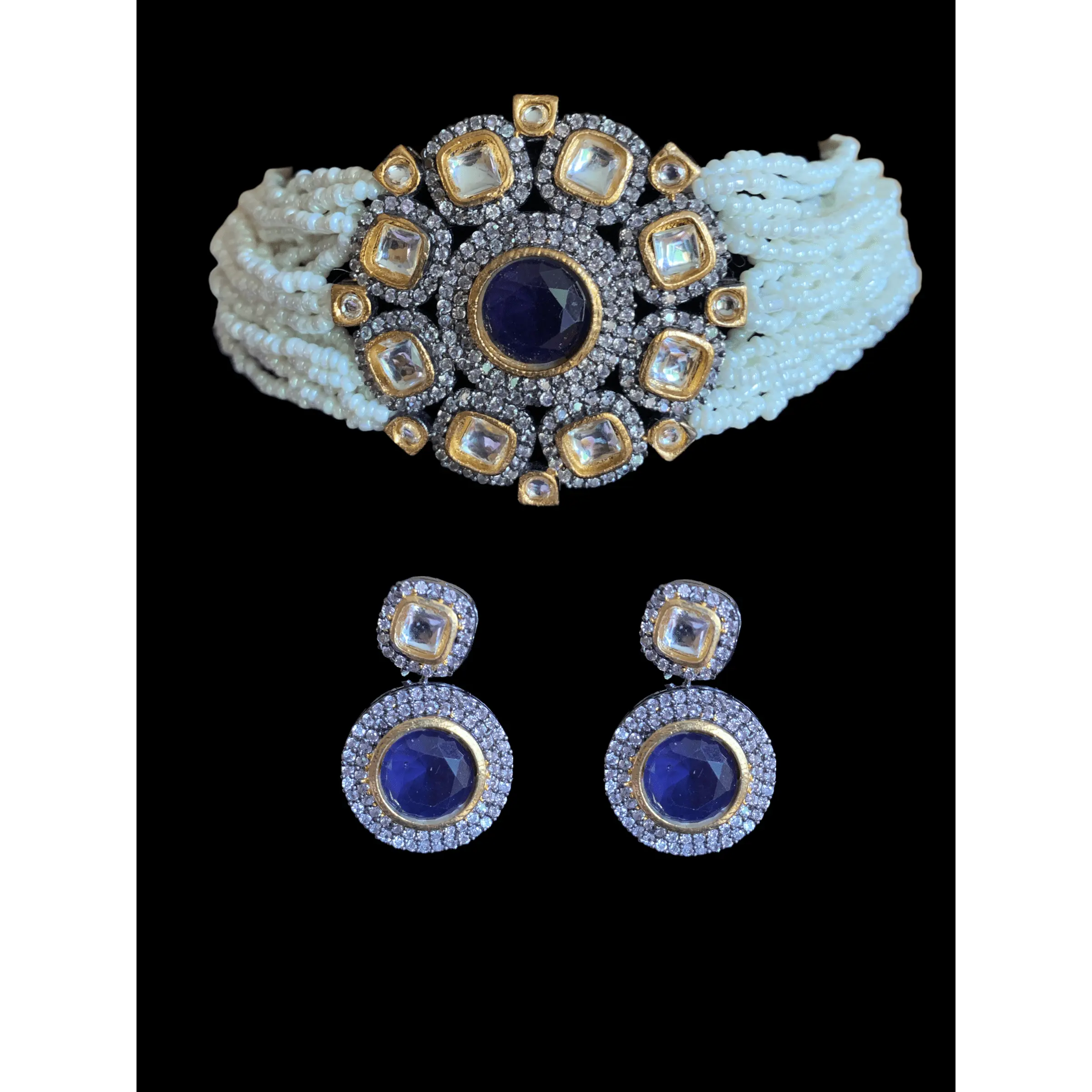 C112 Kundan choker - blue ( READY TO SHIP )