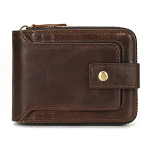 Genuine Leather Multi-Card Card Holder | First Layer Cowhide Zipper Wallet | Horizontal Driver License Wallet | Organ Card Case