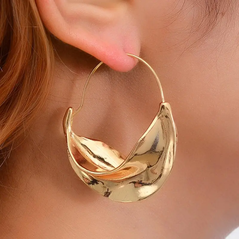 1 Pair Unique Geometric Design Hoop Earrings, Texture Metal Irregular Fashion Jewelry Party Earrings, Fashionable Earrings for Women, Daily Use, Versatile Earrings, Hoops Earrings