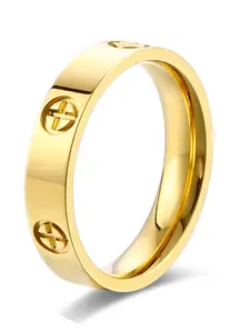 Love Friendship Heart Signet Ring 18k Gold Plated Stainless Steel Engagement Wedding Jewelry Gift for Women, Casual Style, All Seasons, Heart Design Ring