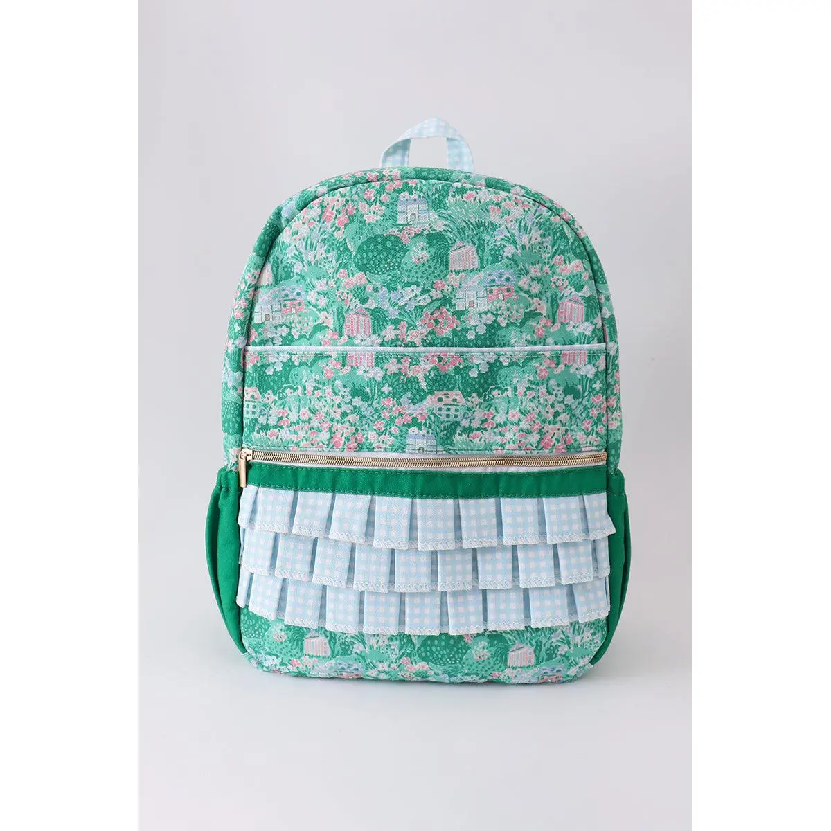 Green floral ruffle backpack