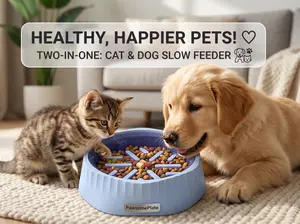 Cat 2-in-1 Switchable Slow Feeder & Regular , Slows Eating to Prevent Choking & Vomiting, Reduces Indigestion & Bloating Risk, Stimulates Mental Enrichment, Removable Parts for Quick Easy Cleaning