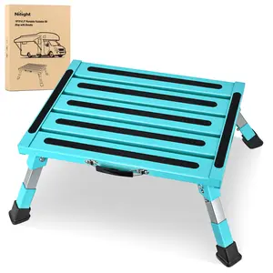 Nilight RV Step Stool Aluminum Folding Platform Steps 19x14.5 RV Steps 4 Levels Adjustable Heavy Duty Step Stool with Anti-Slip Surface Rubber Feet Portable Handle 500lb for Camper Trailer,Mint Green