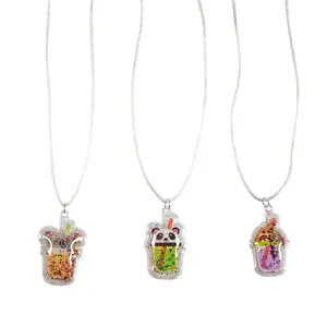 Mini Sweet Animal Boba Tea Glitter Necklaces - 12 Pc.