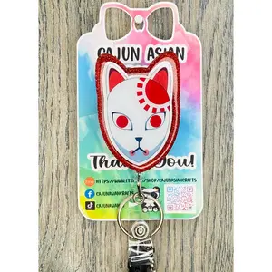 Demon Anime Mask Badge Reel/ID Clip Retractable-(Alligator, Belt, MRI Safe, Carabiner Clips) & Non-Retractable Clips