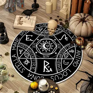 Round Magic Circle Carpet, Halloween Gothic Decorative Rug, Pentagram Pattern Room Mat, Living Room Floor Covering, Holiday Gift Idea