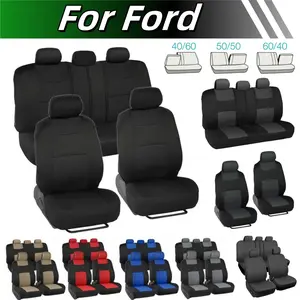 For Ford 4 Door 2 Row 5 Seat Covers Car Front Rear Full Set Flat Cloth Polyester Cushion Pad Protector Mat with Zipper, 4 Season Anti-Slip Breathable Universal