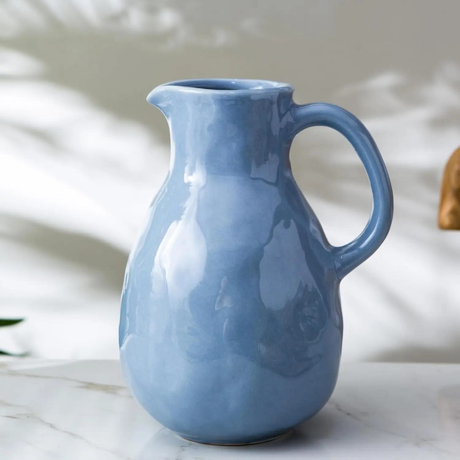 Blue Ceramic Vase with Handle, Modern Pitcher Vase for  Decor, Nordic Pottery Vase, Decorative Flower Vase, Clay Vase, Centerpieces for Living Room