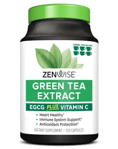 Zenwise Green Tea Extract with EGCG & Vitamin C - Antioxidant & Immune Supplement - Skin & Heart Support + Brain Health & Memory Boost - 120 Count