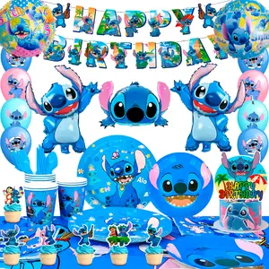Stitch Party Supplies,106pcs Stitch Birthday Decorations&Stitch and Angel Birthday Tableware Set - Stitch Birthday Party Balloons Banner&Stitch Party Plates Napkins etc Stitch Birthday Party Supplies