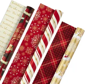 Hallmark Christmas Wrapping Paper Rolls - 3 Reversible Rolls with 6 Designs: Santa, Sleigh, Plaid, Stripes, Snowflakes, Total 120 Sq. Ft.