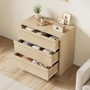 3 Drawer Dresser for Bedroom, Natural Oak Nightstand 3 Chest of Drawers with Large Storage, Small Modern Dresser Organizer Bedside Table for Living Room, Nursery, Entryway
