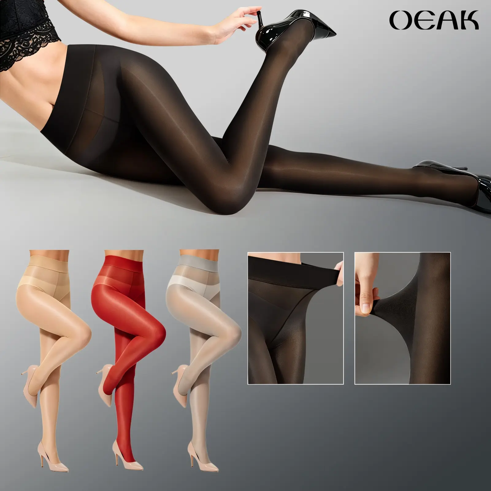 OEAK 12D Super Shimmer Sheer Tights for Women – High Waist Glossy Oil Shine Pantyhose