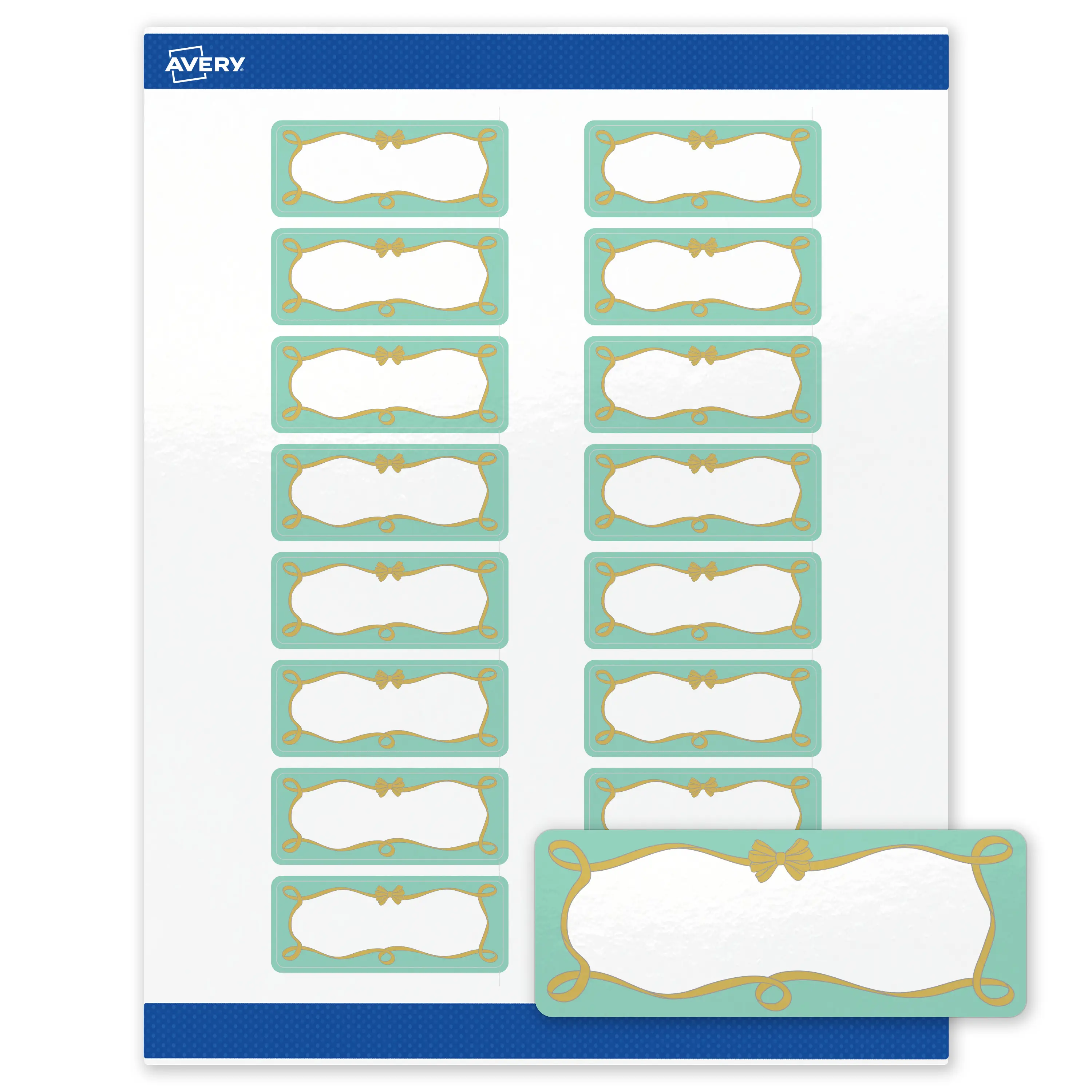 Avery® Printable Address Labels, 1" x 2-5/8", Glossy White, Sure Feed® Technology, Pre-printed Mint Border, Gold Bow Design Great for Weddings, Laser & Inkjet Compatible, 320 Total