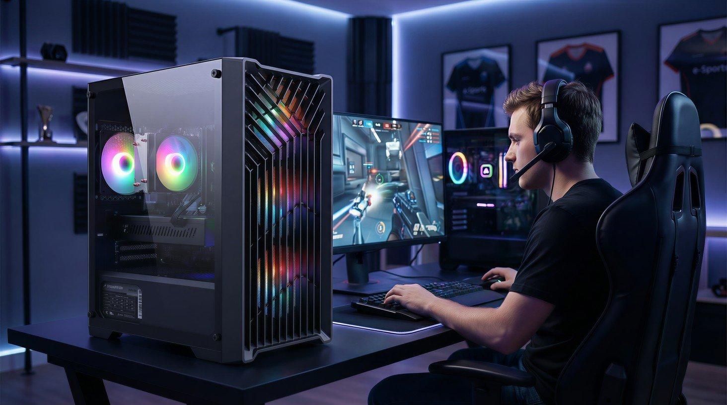 STGAubron Gaming PC Desktop Computer, Intel Core i7 up to 3.9G, GeForce RTX 2060 6G, 32GB RAM, 512GB SSD, WiFi 6, BT 5.0, RGB Fan x 4, Windows 11 Home