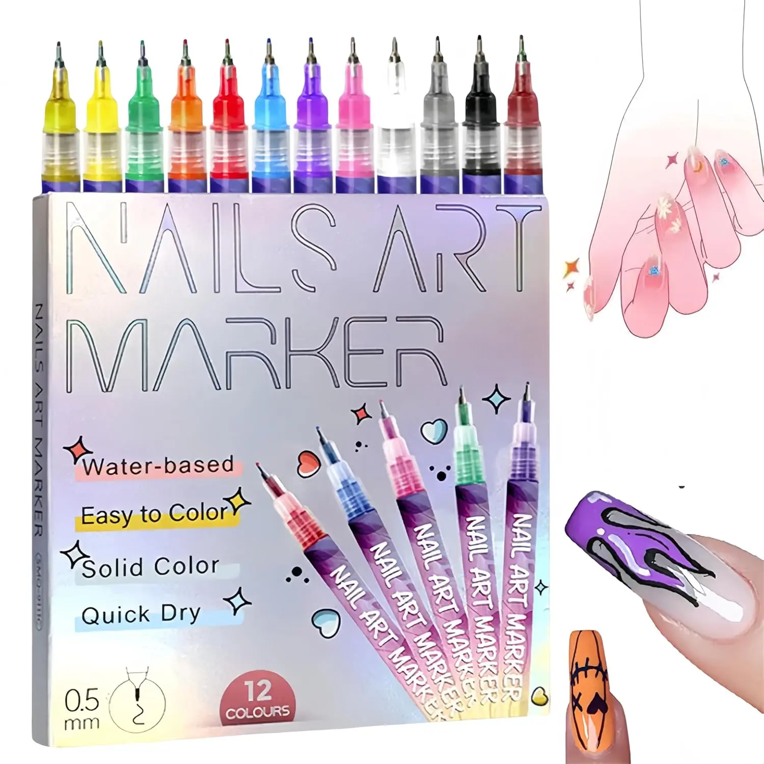 NailDoodle Pen,12-Color Acrylic Paint Pen, NailPaint Diy Quick Drying Dot Stitching Pen,Precision 3D Doodle Nail Art Pen, Nail Art PenSet, Suitable For Home And Salon Diy,Professional Details And LongLasting ,dealsforyoudays
