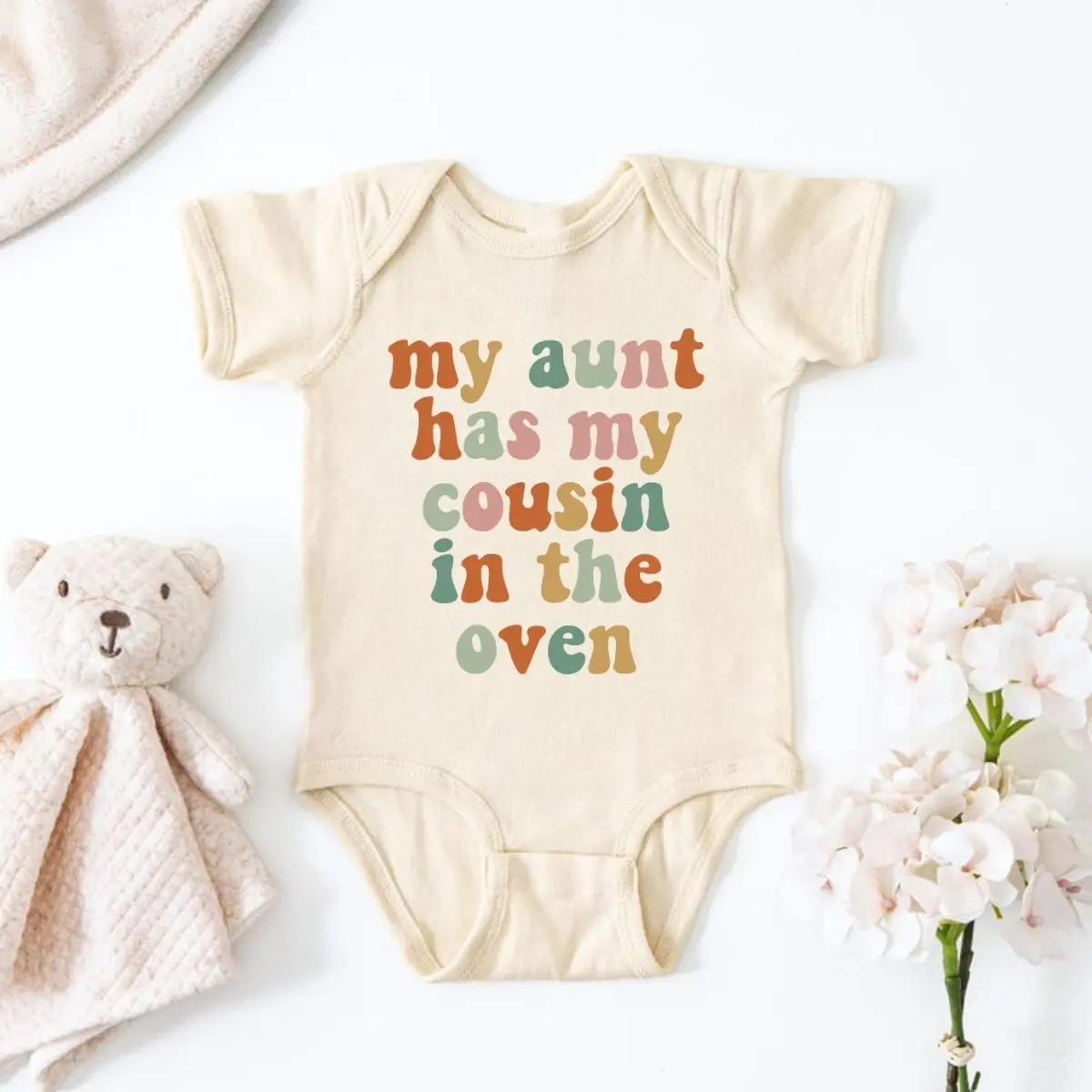 (100% Cotton) My Aunt Has My Cousin in the oven Baby Onesie – Cute & Funny Baby Bodysuits for Newborns