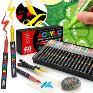 Acrylic Paint Markers Set,Automatic Ink Control Soft Brush Tip Acrylic Paint Pens for Wood Rock Glass Canvas Stone Fabric Glass Metal Ceramic Canvas DIY Crafts Art Supplies,Back to School,Halloween,Gift,Customizing my shoes/phone case, Art Color Set